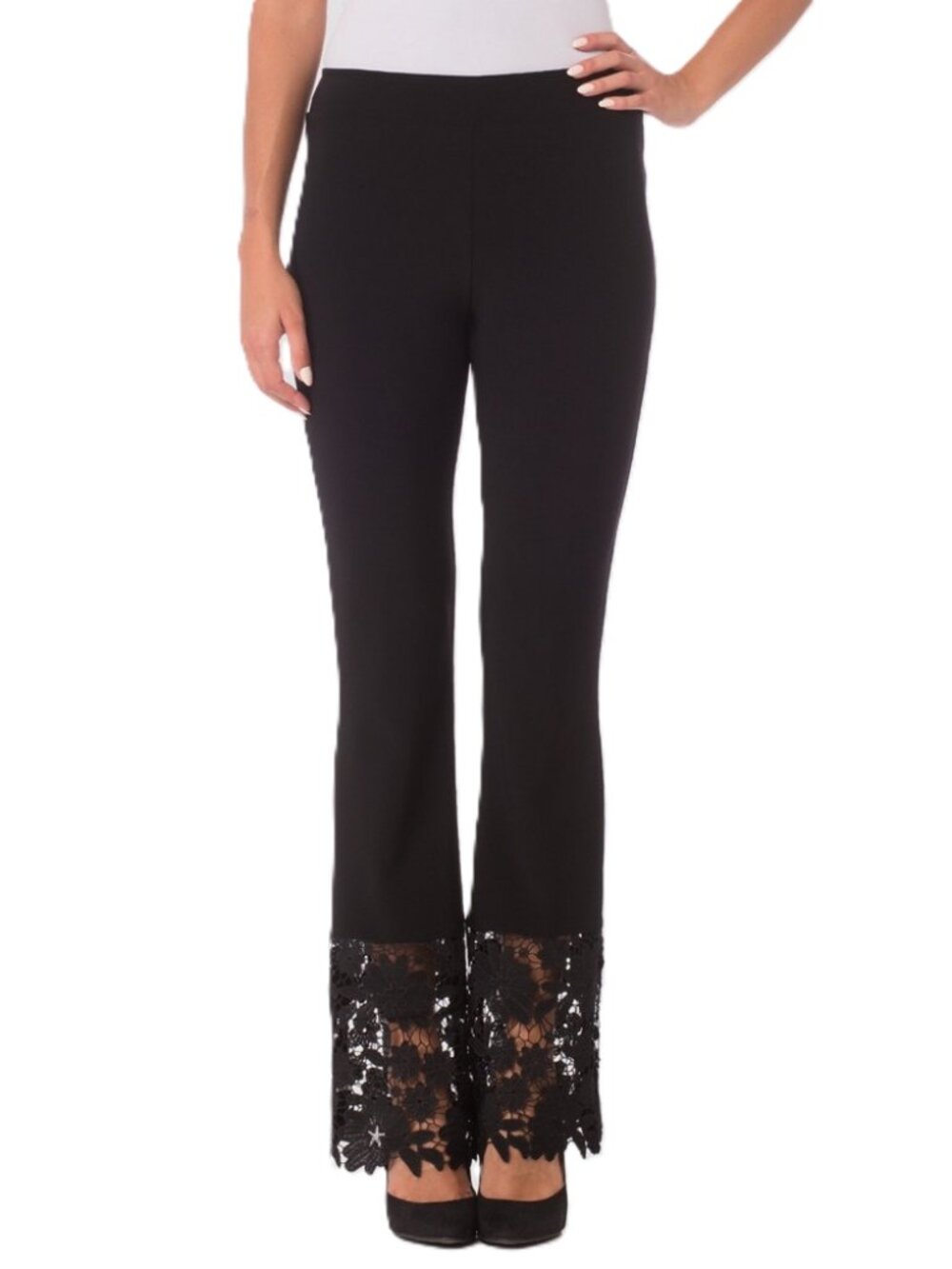 Joseph Ribkoff Boho Black Lace Cuff Flare Pants Artsy Party Event Festival - Picture 2 of 10